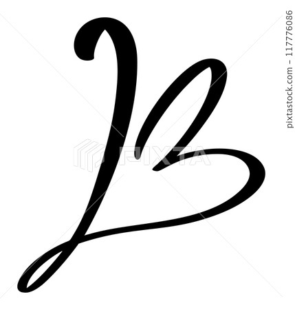 Script capital font logo calligraphy love letter B initial. Hand drawn vector brush style flourish. Vintage heart monogram. Valentine flourish element. Sign for page decoration design illustration 117776086