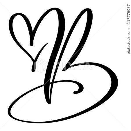 Calligraphy hand drawn vector love letter B. Script capital font logo. Handwritten brush style flourish. Vintage heart monogram. element Valentine flourish. sign for page decoration design Calligraphy hand drawn vector love letter B. Script capital font logo. Handwritten brush style flourish. Vintage heart monogram. element Valentine flourish. sign for page decoration design 117776087