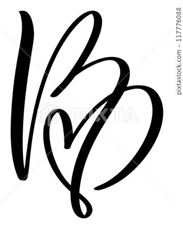 Script capital font logo calligraphy love letter B initial. Hand drawn vector brush style flourish. Vintage heart monogram. Valentine flourish element. Sign for page decoration design illustration Script capital font logo calligraphy love letter B initial. Hand drawn vector brush style flourish. Vintage heart monogram. Valentine flourish element. Sign for page decoration design illustration 117776088