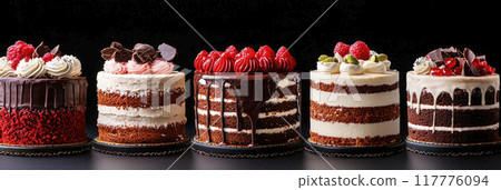 set of different delicious cakes on black background. Ai generative 117776094