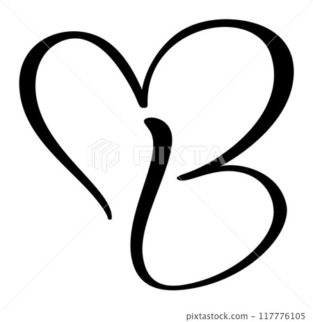 Vector Vintage heart letter monogram logo B. Love Calligraphy element Valentine flourish. Hand drawn sign for page decoration design illustration, wedding card, invitation 117776105