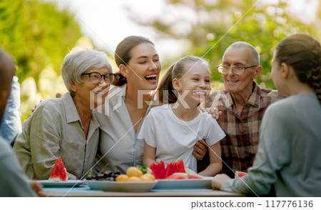 family spending time together in summer morning 117776136