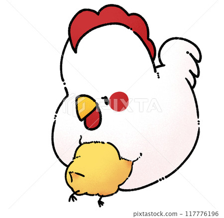Illustration of a chick pampered by its mother 117776196