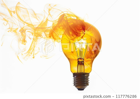 Bright orange light bulb emitting bright orange smoke Bright orange light bulb emitting bright orange smoke 117776286