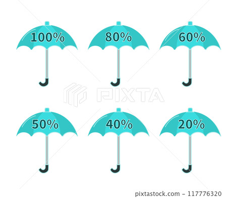 降水機率圖示集。雨和傘沉澱。向量圖 117776320