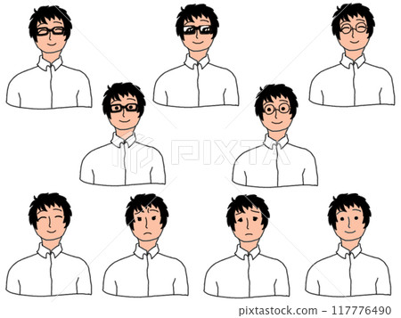 Illustration of the upper body of a person wearing a white shirt in pencil drawing style 117776490