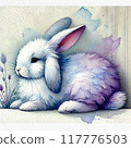 Rabbit leaning against a wall 117776503