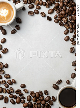 Flatlay Coffee and coffee beans Flatlay Coffee and coffee beans 117776593