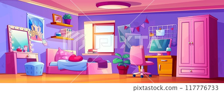 Tidy teen girl bedroom interior 117776733