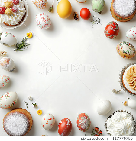 Flatlay easter treats and dishes Flatlay easter treats and dishes 117776796