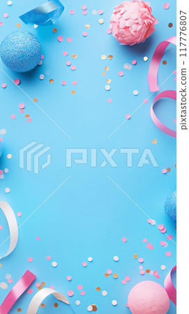 Flatlay gift wrapping, ribbons, celebrations 117776807