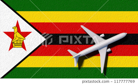 Zimbabwe National Flag And Airplane Fly. Aircraft Flies To Country. Flight And Travel 3D Illustration Zimbabwe National Flag And Airplane Fly. Aircraft Flies To Country. Flight And Travel 3D Illustration 117777769