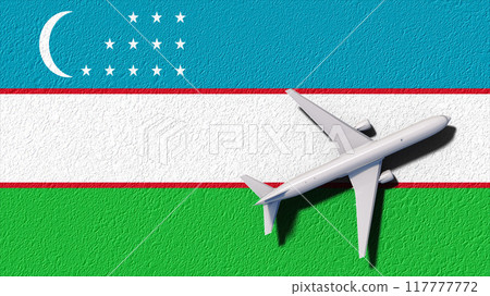 Uzbekistan National Flag And Airplane Fly. Aircraft Flies To Country. Flight And Travel 3D Illustration Uzbekistan National Flag And Airplane Fly. Aircraft Flies To Country. Flight And Travel 3D Illustration 117777772