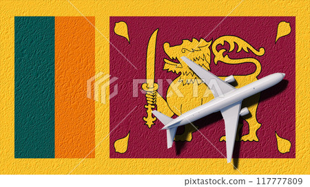 Sri Lanka National Flag And Airplane Fly. Aircraft Flies To Country. Flight And Travel 3D Illustration Sri Lanka National Flag And Airplane Fly. Aircraft Flies To Country. Flight And Travel 3D Illustration 117777809