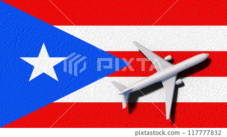 Puerto Rico National Flag And Airplane Fly. Aircraft Flies To Country. Flight And Travel 3D Illustration 117777832