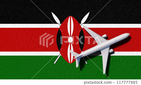 Kenya National Flag And Airplane Fly. Aircraft Flies To Country. Flight And Travel 3D Illustration 117777885