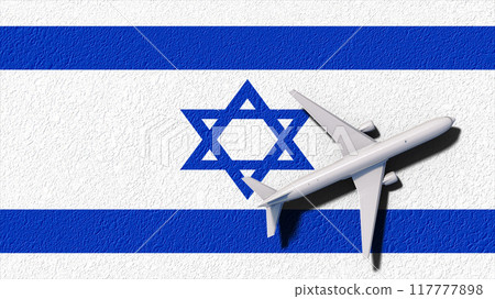 Israel National Flag And Airplane Fly. Aircraft Flies To Country. Flight And Travel 3D Illustration Israel National Flag And Airplane Fly. Aircraft Flies To Country. Flight And Travel 3D Illustration 117777898