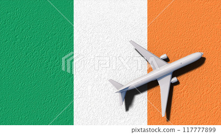 Ireland National Flag And Airplane Fly. Aircraft Flies To Country. Flight And Travel 3D Illustration Ireland National Flag And Airplane Fly. Aircraft Flies To Country. Flight And Travel 3D Illustration 117777899