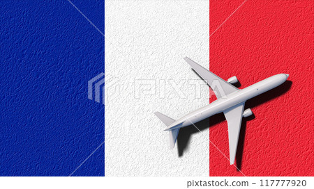 France National Flag And Airplane Fly. Aircraft Flies To Country. Flight And Travel 3D Illustration 117777920