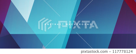 Blue and red modern abstract wide banner with geometric shapes. Colorful abstract background. 117778124