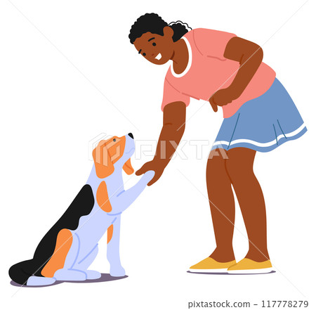 Dog Training Session With Handler Giving A Command. Dog Is Sitting And Obeying The Handler Creating Scene Of Cooperation 117778279