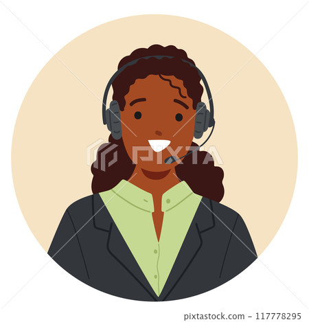 Cheerful Customer Service Representative Character Wearing Headset And Business Attire. Cartoon Vector Image 117778295