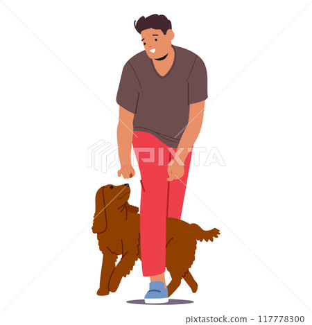 Dog Training Session Where The Handler Male Character Is Giving Commands To The Dog. Cartoon Vector Illustration Dog Training Session Where The Handler Male Character Is Giving Commands To The Dog. Cartoon Vector Illustration 117778300