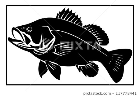 Bass fish silhouette art white background, black and white of largemouth bass fish 117778441