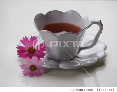 秋天的茶時間 秋天的櫻花和紅茶 117778531