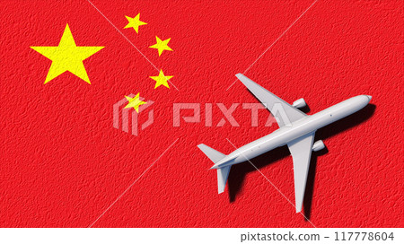 China National Flag And Airplane Fly. Aircraft Flies To Country. Flight And Travel 3D Illustration 117778604