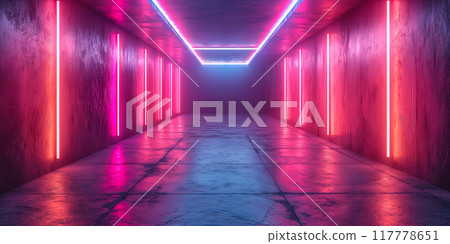 Empty Brick Room With Pink Neon Lights. Generative AI 117778651