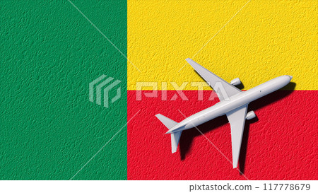 Benin National Flag And Airplane Fly. Aircraft Flies To Country. Flight And Travel 3D Illustration Benin National Flag And Airplane Fly. Aircraft Flies To Country. Flight And Travel 3D Illustration 117778679