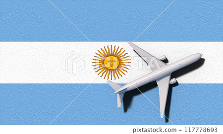 Argentina National Flag And Airplane Fly. Aircraft Flies To Country. Flight And Travel 3D Illustration Argentina National Flag And Airplane Fly. Aircraft Flies To Country. Flight And Travel 3D Illustration 117778693