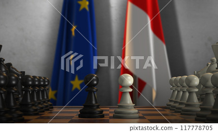 Indonesia And EU Flags. Politics And Conflict Concept 3D Illustration. Chess Board Game Play 117778705