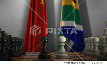 South Africa And China National Flags. Politics And Conflict 3D Illustration. Chess Board Game Play South Africa And China National Flags. Politics And Conflict 3D Illustration. Chess Board Game Play 117778773