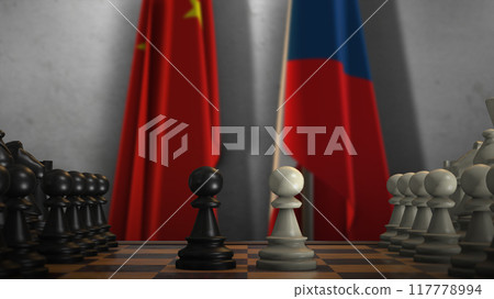 Czech Republic And China National Flags. Politics And Conflict 3D Illustration. Chess Board Game Play 117778994