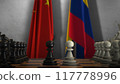 Colombia And China National Flags. Politics And Conflict 3D Illustration. Chess Board Game Play 117778996