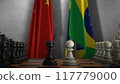 Brazil And China National Flags. Politics And Conflict 3D Illustration. Chess Board Game Play 117779000