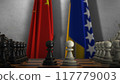 Bosnia and Herzegovina And China National Flags. Politics And Conflict 3D Illustration. Chess Board Game Play 117779003
