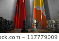 Bhutan And China National Flags. Politics And Conflict 3D Illustration. Chess Board Game Play 117779009