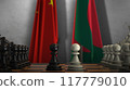 Bangladesh And China National Flags. Politics And Conflict 3D Illustration. Chess Board Game Play 117779010