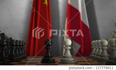 Austria And China National Flags. Politics And Conflict 3D Illustration. Chess Board Game Play 117779011