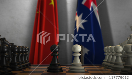 Australia And China National Flags. Politics And Conflict 3D Illustration. Chess Board Game Play 117779012