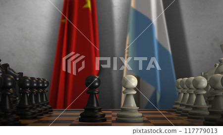 Argentina And China National Flags. Politics And Conflict 3D Illustration. Chess Board Game Play 117779013