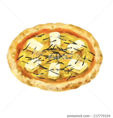Pizza illustration Japanese style pizza mochi 117779104