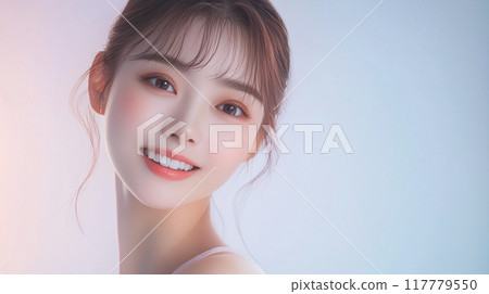 Smiling beauty portrait of a young and beautiful Japanese female model with beautiful skin 117779550