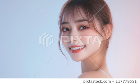 Smiling beauty portrait of a young and beautiful Japanese female model with beautiful skin 117779551