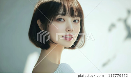 Smiling portrait of a young and cute Japanese female model with beautiful skin Smiling portrait of a young and cute Japanese female model with beautiful skin 117779552