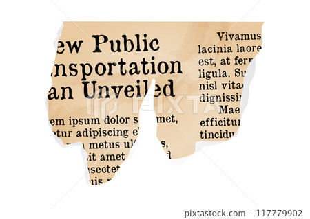 A scrap of old yellowed newspaper, an element of collage. Typescript vector 117779902