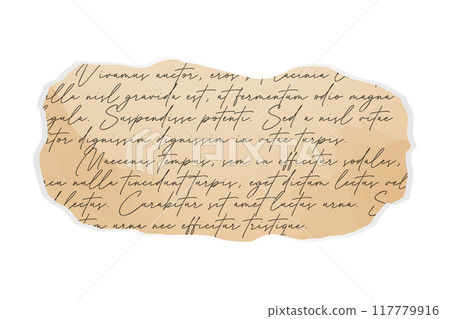 A fragment of an old vintage letter. torn paper, collage element. A fragment of an old vintage letter. torn paper, collage element. 117779916